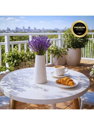 Nevhan Sanat Modern Beyaz Seramik Vazo – El Yapımı Çizgili Beton Vazo – Minimalist Ev & Banyo Dekoru (17.8×7.7 cm)