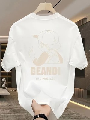 Marsilyan Geniş Kesim Pamuklu Tişört - "gandhı The Project" Baskılı,- Beyaz