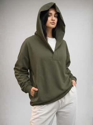 Trendseninle Haki Premium Modal Kumaş Regular Eşofman Üstü