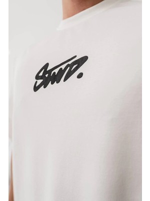 Marsilyan Baskılı Oversize T-Shirt - Beyaz