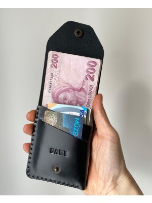 Alesta Leather Atelier (Isim Yazıyoruz) El Yapımı Deri Modern Erkek Cüzdanı Kartlık