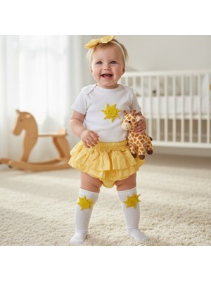 Mars Baby Kız Bebek Çocuk Sarı Fırfırşort Güneş Figürlü Badili Çoraplı Takım