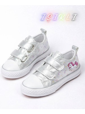 Papuccum Ortopedi Papuccum Kız Çocuk Anatomik Taban Unicorn Işıklı Spor Ayakkabı Düz Taban ile Konforlu Kullanım