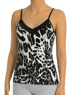 Öts Kadın Atlet Saten Yaka Leoparlı (%90 Viskon - %10 Elastan)