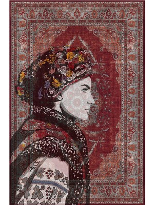 Kilim Home MARS122 Etnik Anadolu Halı Üzerine Kadın Suratı Dekoratif Salon Halısı Saçaklı Yıkanabilen Halı