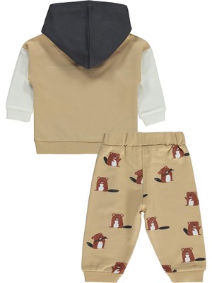 Civil Baby Cepli Kapşonlu 6-18 Ay Takım - Kahve 9-12 Ay