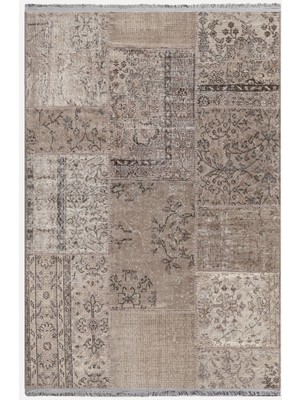 Kilim Home Mars 2089 Kahve Tonlarında Patchwork Eskitme Desen Kaymaz Taban Dekoratif Halı