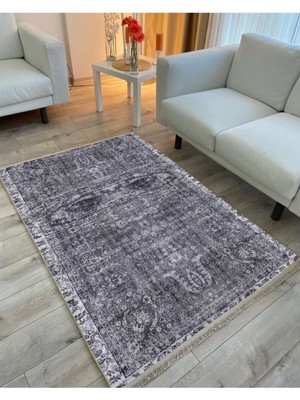 Kilim Home Mars 2025 Gri Tonunda Bordürlü Klasik Desen Kaymaz Taban Dekoratif Halı