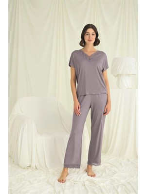 Beruflic Kısa Kollu V Yakalı Dantelli Pijama Takımı