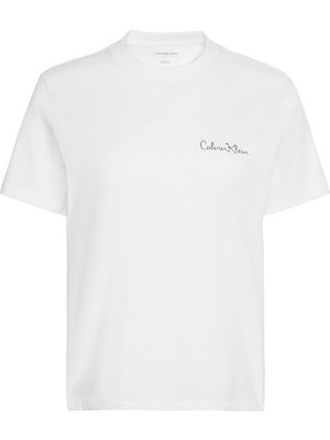 Calvin Klein Jeans Yuvarlak Yaka Baskılı Beyaz Kadın T-Shirt Ss Classıc Graphıc Tee
