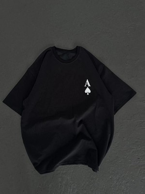 Marsilyan Bisiklet Yaka Baskılı Oversize T-Shirt - Siyah