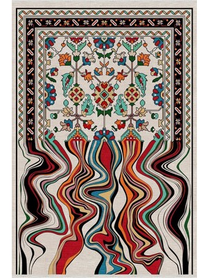 Kilim Home Mars 17 Renkli Desenli Çizgili Yıkanabilir Kaymaz Tabanlı Salon Halısı, Koridor ve Mutfak Halısı