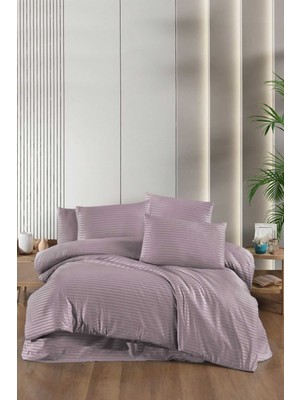 Mira Home Stripe Saten Line Çift Kişilik Nevresim Takımı Mürdüm
