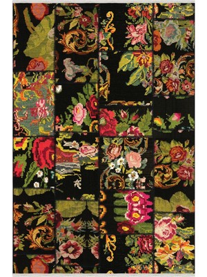 Kilim Home Mars Serisi Otantik Çiçekli Patchwork Desen Kaymaz Taban Şönil Halı