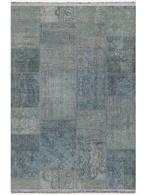 Kilim Home Mars 2091 Mavi Tonlarında Patchwork Eskitme Desen Kaymaz Taban Dekoratif Halı