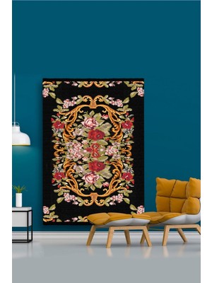 Kilim Home Mars 2005 Siyah Tonunda Çiçekli Desen Kaymaz Taban Dekoratif Halı
