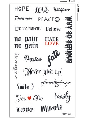 BP Tattoo 9x17 cm Karışık Yazılı Geçici Dövme Aksesuarı ile Hayal Gücünüzü Yansıtın