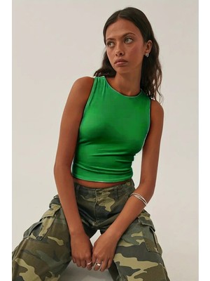 Tarz Cool Kadın Atlet – Düz Basic Crop Kolsuz T-Shirt