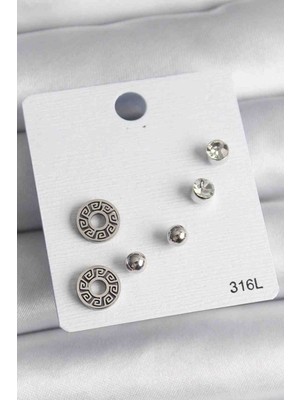 Butik Ayvitrin 316L Çelik Zirkon Taşlı Labirent Model Kadın Küpe Set