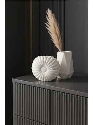 Safir Design Modern Istiridye ve Geometrik 2'li Vazo Seti - Doğal Pampas Hediyeli Dekoratif Obje