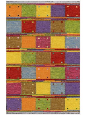 Kilim Home Mars Serisi Kareli Multy Tonlarında Desen Kaymaz Taban Şönil Halı