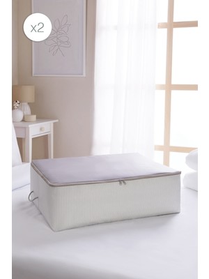 Ocean Home Textile 2'li Büyük Boy Gri Çizgili Stuff & Things Baza Altı Hurç Set 62 x 46 x 22 cm