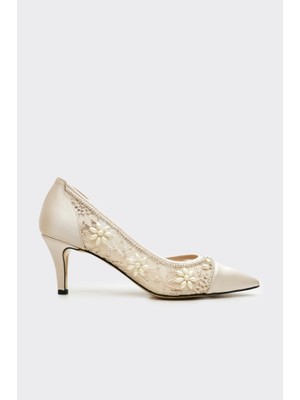Derinet Tül Dantelli Taşlı Kadın Stiletto