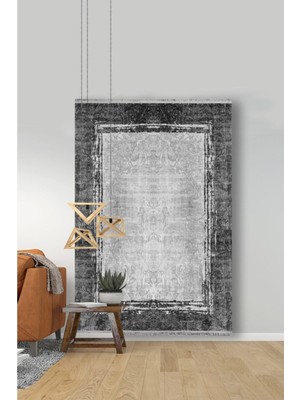 Kilim Home Mars 2003 Gri Tonunda Bordürlü Desen Kaymaz Taban Dekoratif Halı