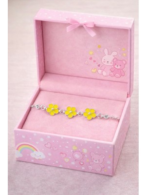 miraç gümüş takı atölyem 925 Ayar Gümüş 3'lü Çiçek Detaylı Mineli Kız Çocuk Bileklik