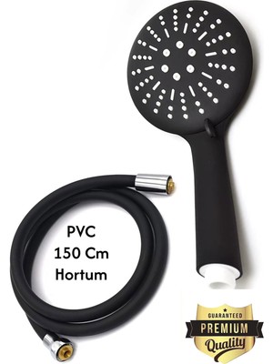 Plodna House Siyah 3 Fonksiyonlu Duş Başlığı Seti – 2’li Set (Duş Başlığı + Pvc Hortum) – Yüksek Basınçlı