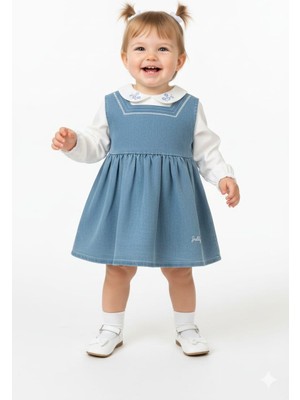 Pinomio Baby Kız Bebek Yakası Nakışlı Badili Kot Elbise