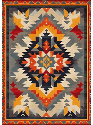 Kilim Home Mars 204 Çok Renkli Gri Otantik Etnik Desen Kaymaz ve Dokuma Taban Dekoratif Halı