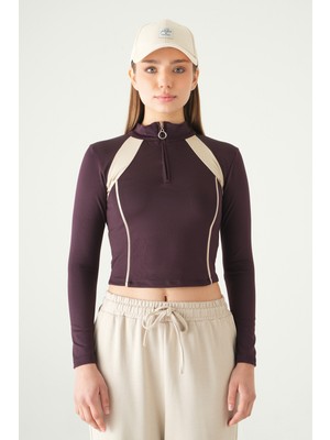 Rays Mürdüm Şeritli Fermuarlı Sweat 8326A