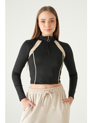 Rays 8326A Şeritli Fermuarlı Sweat Siyah