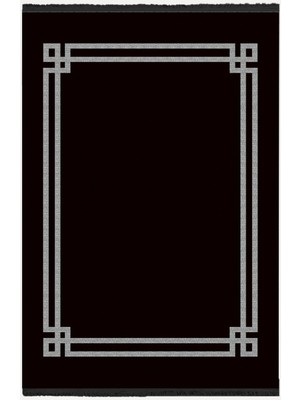 Kilim Home Mars Serisi Siyah Beyaz Çerçeveli Etnik ve Geometrik Desen Kaymaz Taban Şönil Halı