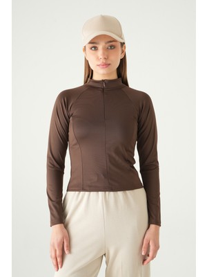 Rays Kahve Ön Fermuarlı Uzun Kol Sweat 8334A