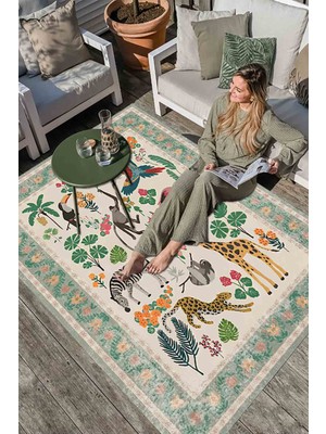 Kilim Home Floral Sevimli Hayvan Temalı Çok Renkli Dokuma Taban Halı Salon Halısı Çocuk Halısı Mars 249