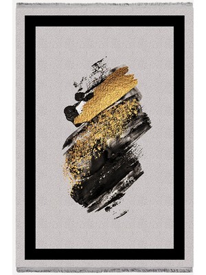 Kilim Home Mars Halı 2076 Gri Siyah Bordürlü Soyut Dekoratif Halı Salon Halısı Saçaklı Yıkanabilen Halı