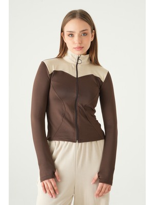 Rays 8325A Ön Şeritli Fermuarlı Sweat Kahve