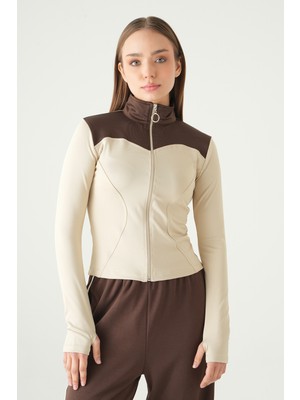 Rays Bej Ön Şeritli Fermuarlı Sweat 8325A