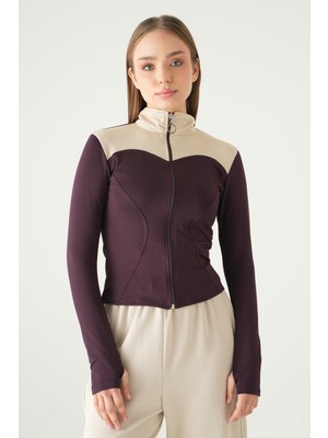 Rays 8325A Ön Şeritli Fermuarlı Sweat Mürdüm