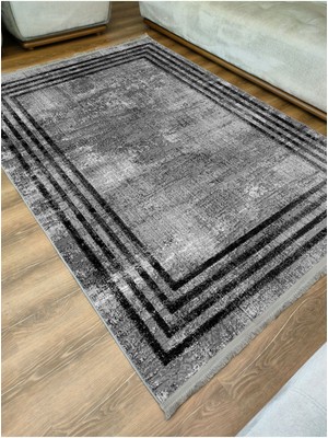 Kilim Home Mars 2086 Gri ve Siyah Tonlarında Eskitme Çizgi Desen Kaymaz Taban Dekoratif Halı