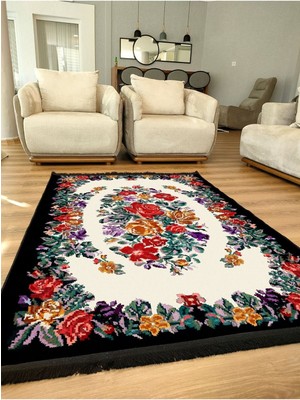 Kilim Home Mars Serisi Kahve Tonlarında Çerçeveli Eskitme Geometrik Desen Kaymaz Taban Şönil Halı