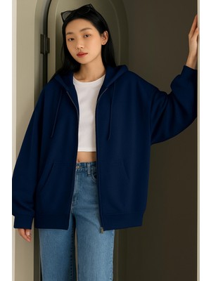 Tarz Cool Unisex Fermuar Kapüşonlu Sweatshirt