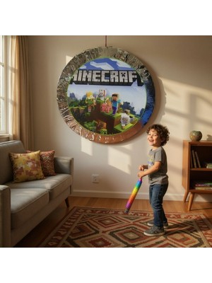 Cadde Süs Minecraft Temalı Katlanabilir Pinyata ve Sopası