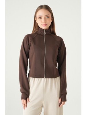 Rays 3074A Ön Fermuarlı Kısa Hırka Kahve