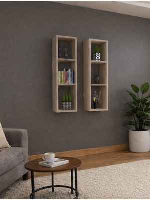 Dekormer Design Kitaplık Takım Ev Mobilya Duvar Rafı Ikili Cordoba