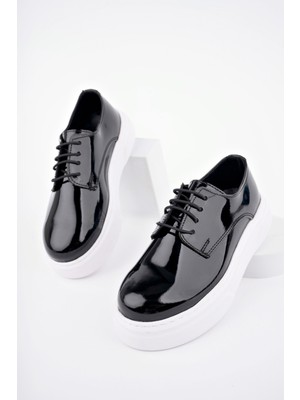 Papuccum Ortopedi Erkek Çocuk Siyah Rugan Anatomik Bağcıklı Oxford Ayakkabı Hafif Yumuşak Eva Taban