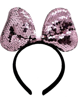 Azrlya Renk Değiştiren Pullu Payetli Fiyonk Parti Tacı Pembe Gümüş Renk 20X16 cm - Lisinya