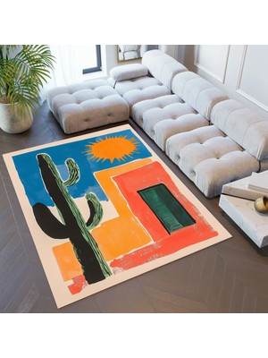 Kilim Home Mars 207 Kaktüs Figürlü Art Modern Kaymaz ve Dokuma Taban Dekoratif Halı